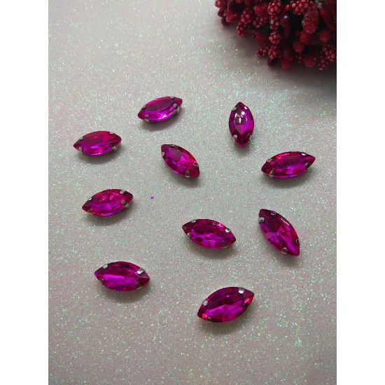 Стразы в цапах "Листик" цв. малиновый, цена за 1 шт